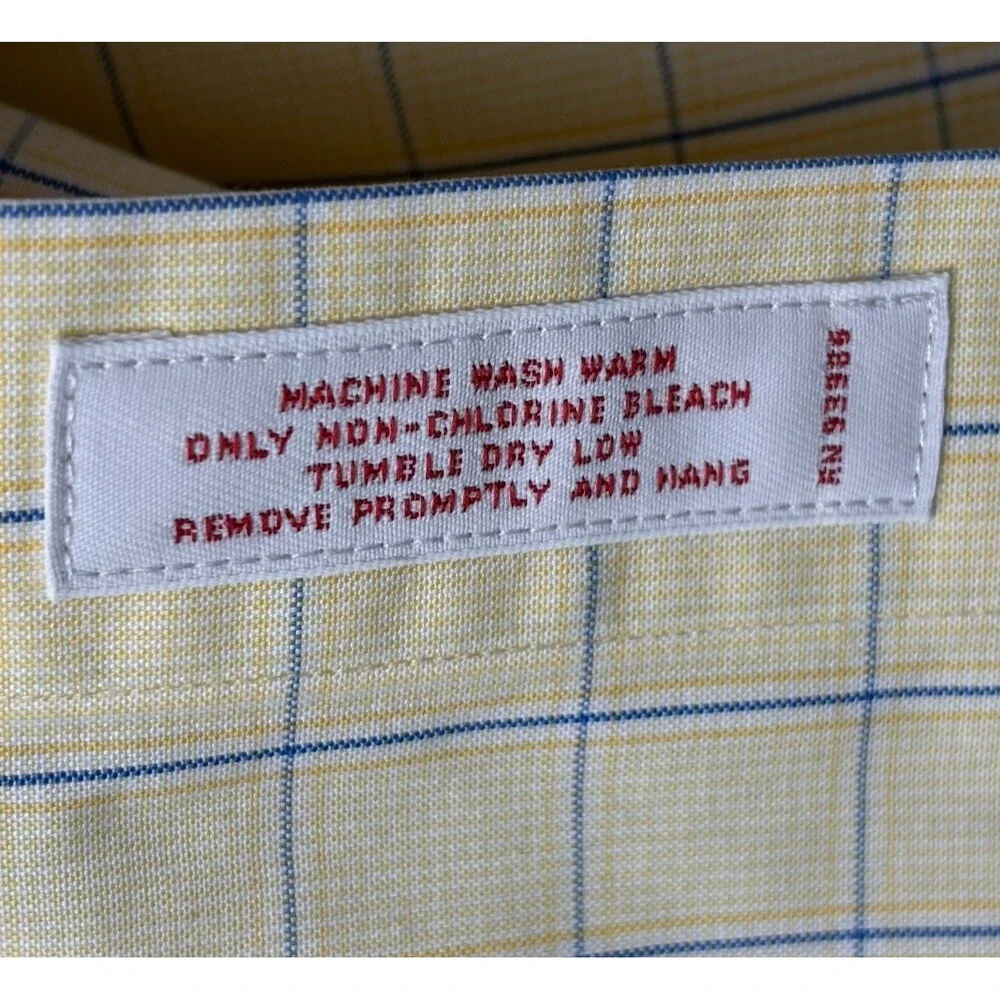 Brooks Brothers Men 17 1/2 - 4/5 Yellow Check Dress Shirt Regular Fit Cotton